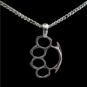 Silver Knux Necklace - Brass Knuckles Charm on Chain